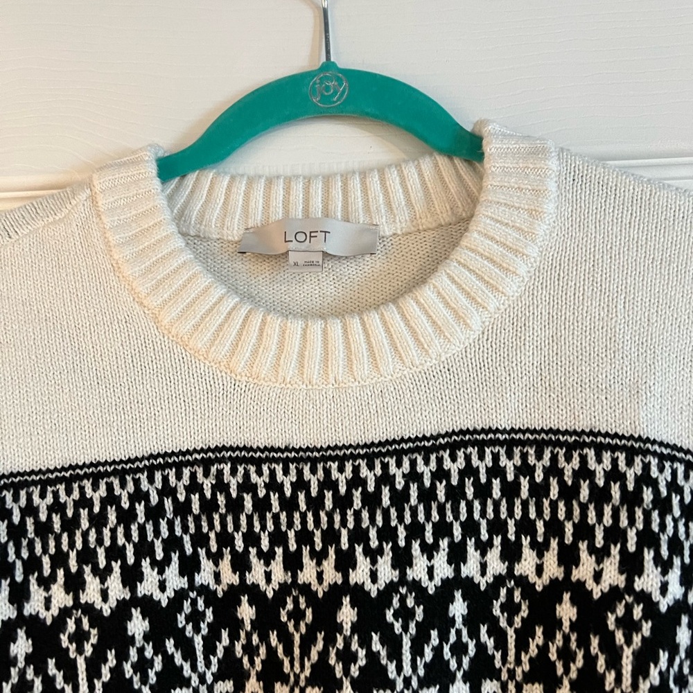 LOFT Fair Isle winter white and black sweater. Size XL. - Picture 5 of 9